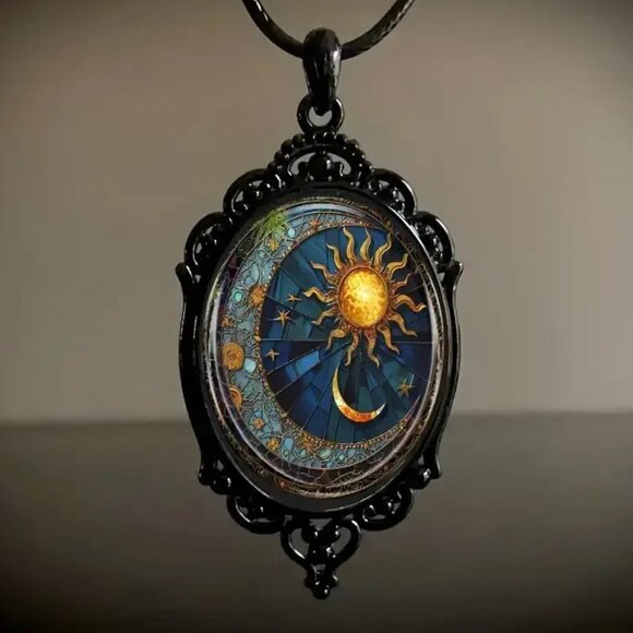 Independent Jewelry - Black Antique Style CELESTIAL Sun Moon Pendant Necklace